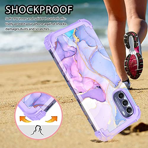 Hekodonk for Moto G 5G 2022 Case,Heavy Duty Shockproof Protection Hard Plastic+Silicone Rubber Hybrid Protective Case for Moto G 5G 2022 Purple Marble