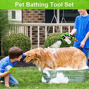 Pup Jet Dog Wash 7 Pieces Pet Bathing Tool Set Include Hose Nozzle Foam Sprayer with Connectors, Dog Rubber Comb Brush and Wash Mitt, for Showering Pet, Car Wash and Watering Plants Green