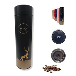 RTO Original Smart Thermos For Cold & Hot Drinks with Tea Infuser, Insulated Bottle with LED temperature Display | Spill & Leak Proof with Double Wall Stainless Steel (Black, 16 oz)