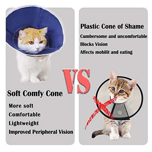 Soft Cloth Cat Cone Collar for Cats Kitten, Recovery Elizabethan Cone for Cat After Surgery, Adjustable E Cone Collar Loops,Cat Anti Licking Protective Wound Healing Collar (M)