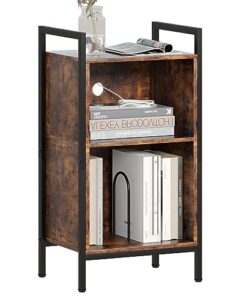 yusong 3 tier end table, tall side table with storage cabinets, bedside table nightstand small bookcase for small space in living room, bedroom, office, rustic brown