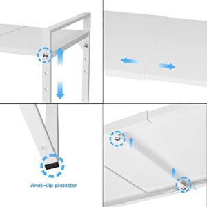 Redrubbit 2 Tier Extendable Microwave Oven Rack, Heavy Duty Steel Metal Shelf Adjustable Height Home Office Pantry Shelf Space for Kitchen Counter Organization, White