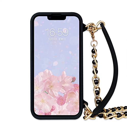Jicekry Compatible with iPhone 14 Crossbody Wallet Case with Strap Card Holder Lanyard Neck Wrist Strap for Girls Women Cute Purse Handbag Case Luxury Fashion Girly Protective Phone Case Black