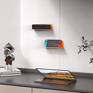 Weronique Floating Shelves Small Acrylic Shelf with 2 Installations Wall Mounted Thicker Display Shelves Set of 2 for Smart Speaker/Action Figures/Security Camera, with Cable Clips, Neon Orange