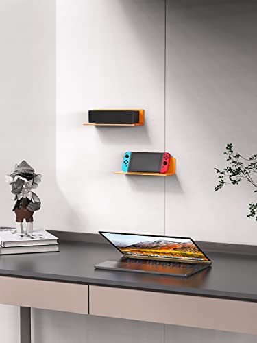 Weronique Floating Shelves Small Acrylic Shelf with 2 Installations Wall Mounted Thicker Display Shelves Set of 2 for Smart Speaker/Action Figures/Security Camera, with Cable Clips, Neon Orange