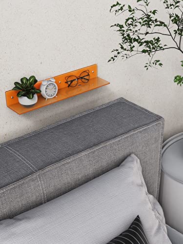 Weronique Floating Shelves Small Acrylic Shelf with 2 Installations Wall Mounted Thicker Display Shelves Set of 2 for Smart Speaker/Action Figures/Security Camera, with Cable Clips, Neon Orange