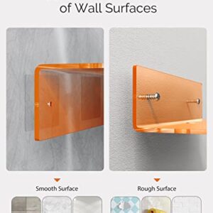 Weronique Floating Shelves Small Acrylic Shelf with 2 Installations Wall Mounted Thicker Display Shelves Set of 2 for Smart Speaker/Action Figures/Security Camera, with Cable Clips, Neon Orange