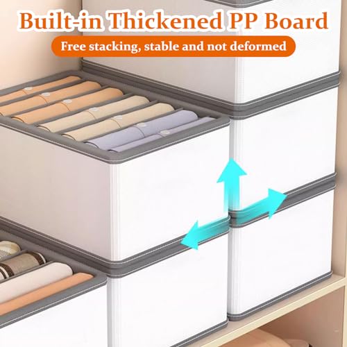 Wardrobe Clothes Drawer Organizer, Upgraded PP Board Foldable Drawers Organizer for Clothes, 7 Grids Washable Compartment Clothing Closet Organizer for Jeans,Pants,T-Shirts,Dresse (2PCS Large)