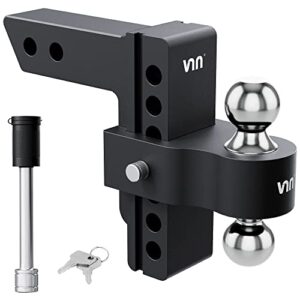 vnn adjustable trailer hitch, fits 2-inch receiver only, 6-inch drop/rise aluminum drop hitch, 12,500 lbs gtw-drop hitch ball mount for heavy duty truck, black