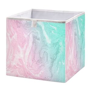 kigai cube storage bin water ripple pink & aqua foldable storage basket toy storage box for home organizing shelf closet bins, 11 x 11 x 11-inch