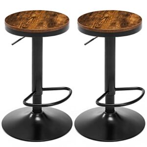 leryay wooden barstools bar stools set of 2 height adjustable bar stools swivel barstool industurial counter stools with black metal base