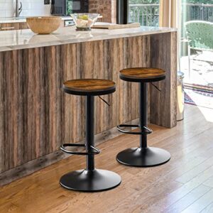 LERYAY Wooden Barstools Bar Stools Set of 2 Height Adjustable Bar Stools Swivel Barstool Industurial Counter Stools with Black Metal Base