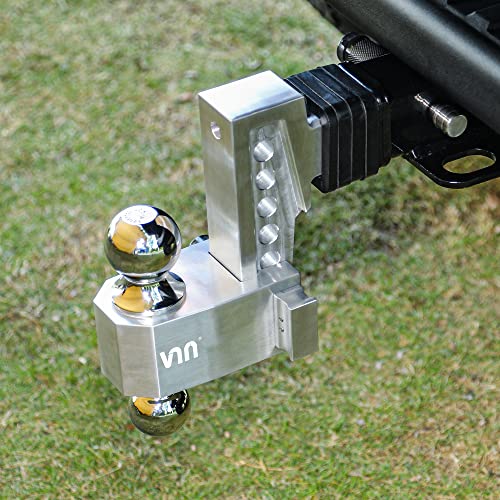 VNN Adjustable Drop Hitch, Tri-Ball(1-7/8'', 2'', 2-5/16'') Adjustable Hitch, Fits 2-Inch Receiver, 6 Inch Drop Hitch, 15000 LBS GTW-Truck Trailer Hitch, Heavy Duty Solid Ball Mount, Silver, VN0003