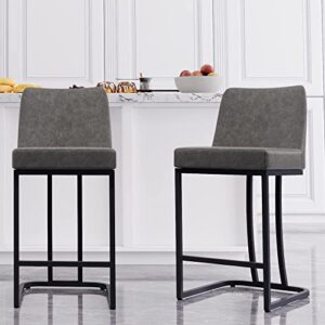 hera's palace 24” faux leather bar stools set of 2, modern counter height barstools with back, armless dining chairs with metal legs, for kitchen island counter, dining, pub, etc