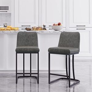 HERA'S PALACE 24” Faux Leather Bar Stools Set of 2, Modern Counter Height Barstools with Back, Armless Dining Chairs with Metal Legs, for Kitchen Island Counter, Dining, Pub, etc