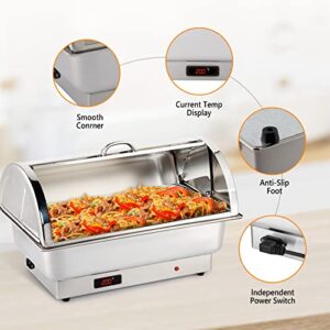 ROVSUN 3 Pack Electric 9 QT Chafing Dishes Buffet Set,Stainless Steel Roll Top Catering Chafer Server Food Warmer with Cover, Full Size & 2 Detachable Food Pans for Party Wedding Banquet Graduation