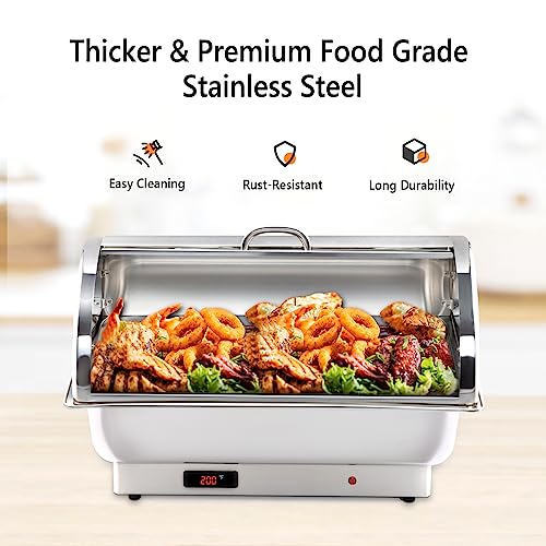 ROVSUN 3 Pack Electric 9 QT Chafing Dishes Buffet Set,Stainless Steel Roll Top Catering Chafer Server Food Warmer with Cover, Full Size & 2 Detachable Food Pans for Party Wedding Banquet Graduation