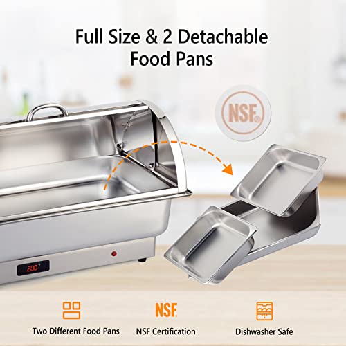 ROVSUN 3 Pack Electric 9 QT Chafing Dishes Buffet Set,Stainless Steel Roll Top Catering Chafer Server Food Warmer with Cover, Full Size & 2 Detachable Food Pans for Party Wedding Banquet Graduation