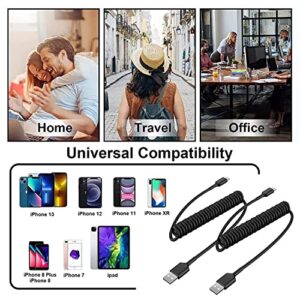 Coiled Lightning Cable for iPhone, 2 Pack [Apple MFi Certified] 6FT USB to Lightning Cord Coil iPhone Charger Cable for Car Compatible with iPhone 14 13 12 11 Pro Max XS XR X 8 7 6 iPad, Black
