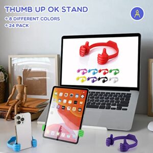 Yaomiao 24 Pcs Thumbs Up Cell Phone Stand Holder, Tablet Display Stands Adjustable Mobile Phones Stand Smartphone Desktop Holder for Desk Offices Bedrooms Airplanes Travel (Multi Colors)