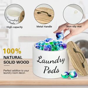 Laundry Pods Container with Lid for Laundry Room Decor, Wood Laundry Pods Holder Dryer Sheets Fabric Softener Dispenser, Farmhouse Laundry Room Organization and Storage