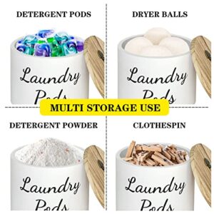 Laundry Pods Container with Lid for Laundry Room Decor, Wood Laundry Pods Holder Dryer Sheets Fabric Softener Dispenser, Farmhouse Laundry Room Organization and Storage