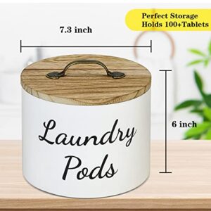 Laundry Pods Container with Lid for Laundry Room Decor, Wood Laundry Pods Holder Dryer Sheets Fabric Softener Dispenser, Farmhouse Laundry Room Organization and Storage