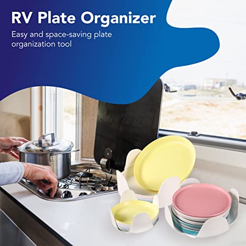 (2-Set) Upgrade RV Plate Holder, Dish Stacking Organizer - Small Stacker Fits Up to 7 1/4” Plates - with Non-Slip Backing - Protect Plates During Travel