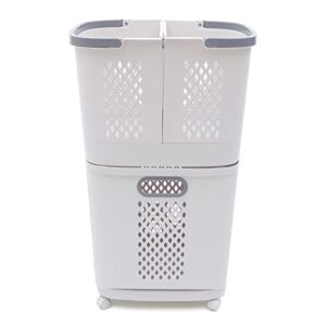 3 tiers laundry basket with handle on wheels, rolling clothes storage bins, laundry hamper with wheels
