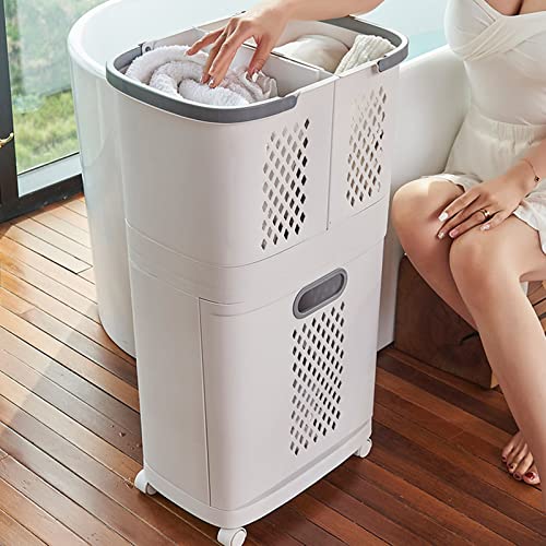 3 Tiers Laundry Basket with Handle on Wheels, Rolling Clothes Storage Bins, Laundry Hamper with wheels