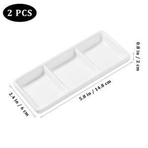 DOITOOL 6 Inch Mini 3 Compartment Appetizer Serving Tray White Ceramic Rectangular Divided Sauce Dishes Chips Dip Sauce Dishes for Dish Soy Sauce 14.8 x 6 x 2 cm