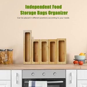 GIAKAN Ziplock Bag Storage Organizer for Drawer, 5 Pack Bamboo Food Baggy Storage Organizer Individual & Baggy Rack Holder for Gallon, Quart, Sandwich, Snack Bags