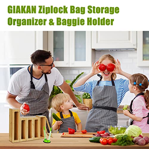 GIAKAN Ziplock Bag Storage Organizer for Drawer, 5 Pack Bamboo Food Baggy Storage Organizer Individual & Baggy Rack Holder for Gallon, Quart, Sandwich, Snack Bags