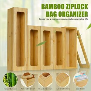 GIAKAN Ziplock Bag Storage Organizer for Drawer, 5 Pack Bamboo Food Baggy Storage Organizer Individual & Baggy Rack Holder for Gallon, Quart, Sandwich, Snack Bags