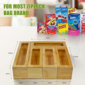 GIAKAN Ziplock Bag Storage Organizer for Drawer, 5 Pack Bamboo Food Baggy Storage Organizer Individual & Baggy Rack Holder for Gallon, Quart, Sandwich, Snack Bags