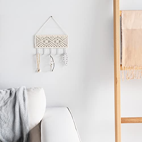 Mkono Key Holder for Wall Decorative Small Macrame Key Holder Boho Home Decor 5 Hooks Display Key Hanger for Entryway, Hallway, Bedroom, Living Room