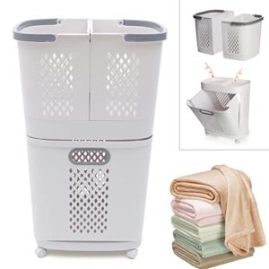 Laundry Hamper, Large Storage Basket Sorter 3 Tiers Organizer for Dirty Clothes Toys Towel,Heavy Duty Laundry Cart Baskets with Wheels in Laundry Room Organization