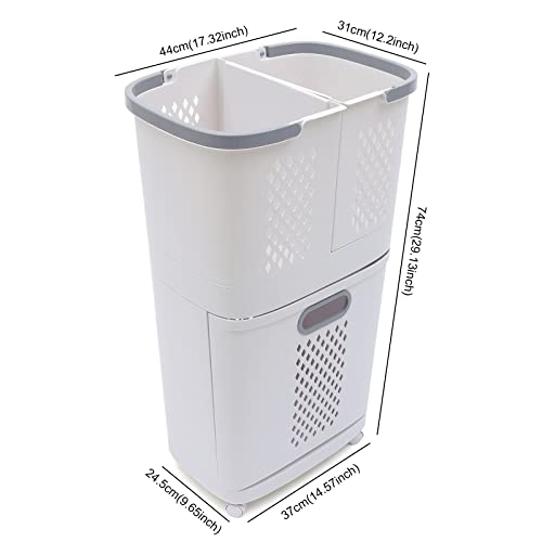 Laundry Hamper, Large Storage Basket Sorter 3 Tiers Organizer for Dirty Clothes Toys Towel,Heavy Duty Laundry Cart Baskets with Wheels in Laundry Room Organization