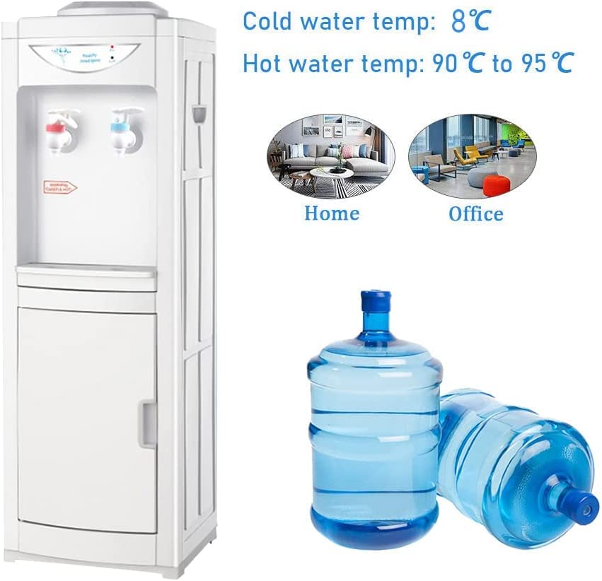 Water Cooler Dispenser 3-5 Gallon Bottles,Top Loading Hot & Cold Water Dispenser, Child Safety Lock Water Cooler for Indoor Home Office Use with Storage Cabinet, White