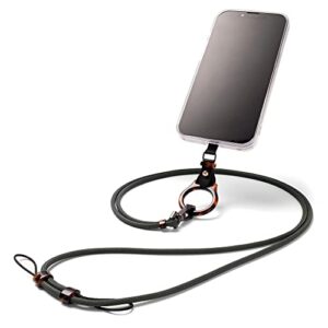 jojopanda adjustable phone lanyard nylon crossbody shouder strap around neck strap phone case patch with acrylic finger string holder ring (black)