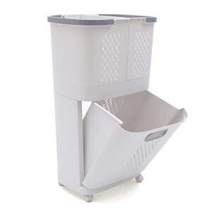 2 Layer Storage Basket Movable Household Laundry Basket, Floor-Standing 360° Rolling Large Laundry Basket, Multi-layerClothes Organizer Basket for Kitchen,living Room and Bathroom (2 Layer)