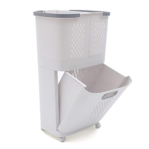 2 Layer Storage Basket Movable Household Laundry Basket, Floor-Standing 360° Rolling Large Laundry Basket, Multi-layerClothes Organizer Basket for Kitchen,living Room and Bathroom (2 Layer)