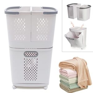 2 Layer Storage Basket Movable Household Laundry Basket, Floor-Standing 360° Rolling Large Laundry Basket, Multi-layerClothes Organizer Basket for Kitchen,living Room and Bathroom (2 Layer)