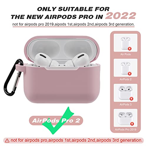 LTDXYD for Airpods Pro 2nd Generation Case Cover 2022 with Keychain, Full Protective Silicone Skin Cover Shock-Absorbing Protective Accessories for Apple Latest AirPods Pro 2 Case (Pink)