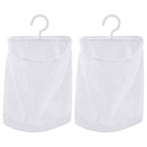 homoyoyo 2pcs hanging mesh bags with hook kitchen mesh clothespin bags mesh laundry net for potatoes fruits clothes (white)