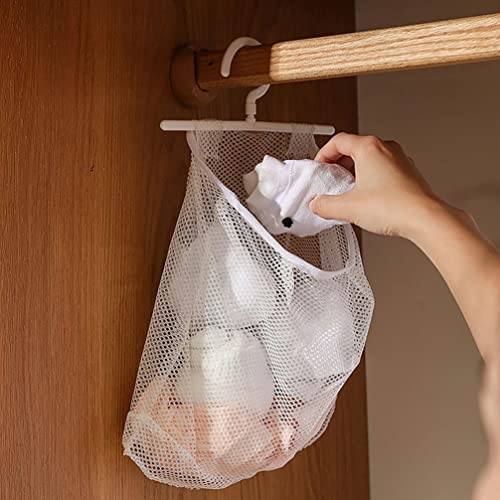 Homoyoyo 2Pcs Hanging Mesh Bags with Hook Kitchen Mesh Clothespin Bags Mesh Laundry Net for Potatoes Fruits Clothes (White)