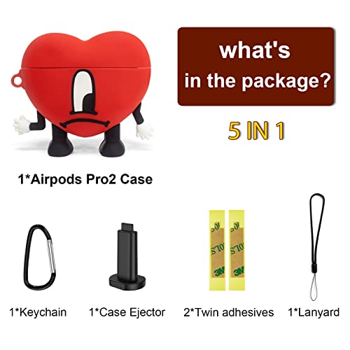 [5in1] Un Verano Sin Ti Airpods Pro 2nd Generation(2022) Case, 3D Bad & Bunny Protective Cover Gifts for Teens Women Men with Keychain/Lanyard