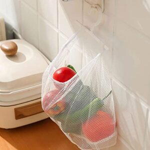 Homoyoyo 2Pcs Hanging Mesh Bags with Hook Kitchen Mesh Clothespin Bags Mesh Laundry Net for Potatoes Fruits Clothes (White)