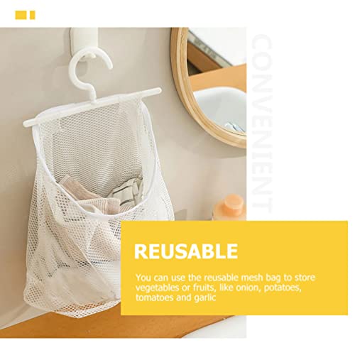 Homoyoyo 2Pcs Hanging Mesh Bags with Hook Kitchen Mesh Clothespin Bags Mesh Laundry Net for Potatoes Fruits Clothes (White)