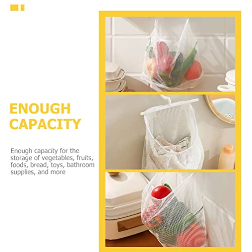 Homoyoyo 2Pcs Hanging Mesh Bags with Hook Kitchen Mesh Clothespin Bags Mesh Laundry Net for Potatoes Fruits Clothes (White)